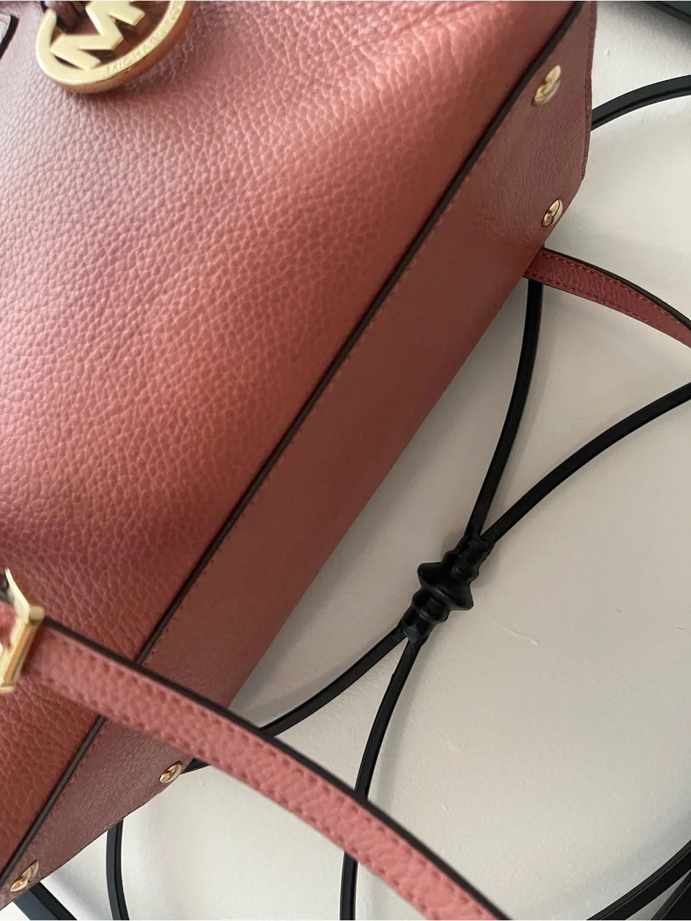 Michael Kors Rosewood Pebbled Leather Satchel with Gold MK Charm